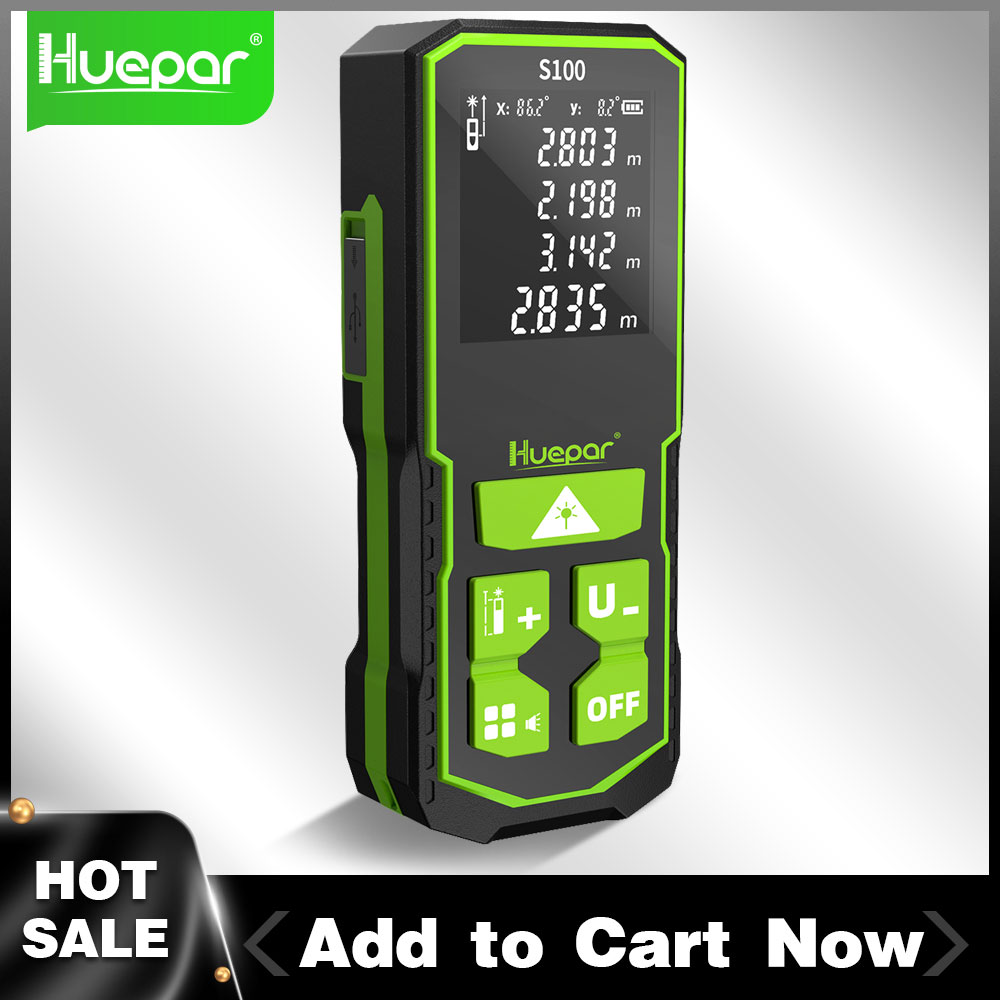 Industrial Laser Tape Measure - Цифровой лазерный дальномер Huepar, 328Ft/100M, ЖК-дисплей,